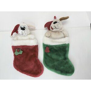 Set Of 2 Vintage Christmas Stockings Purina Beggin Strips Dog Puppy Red Green